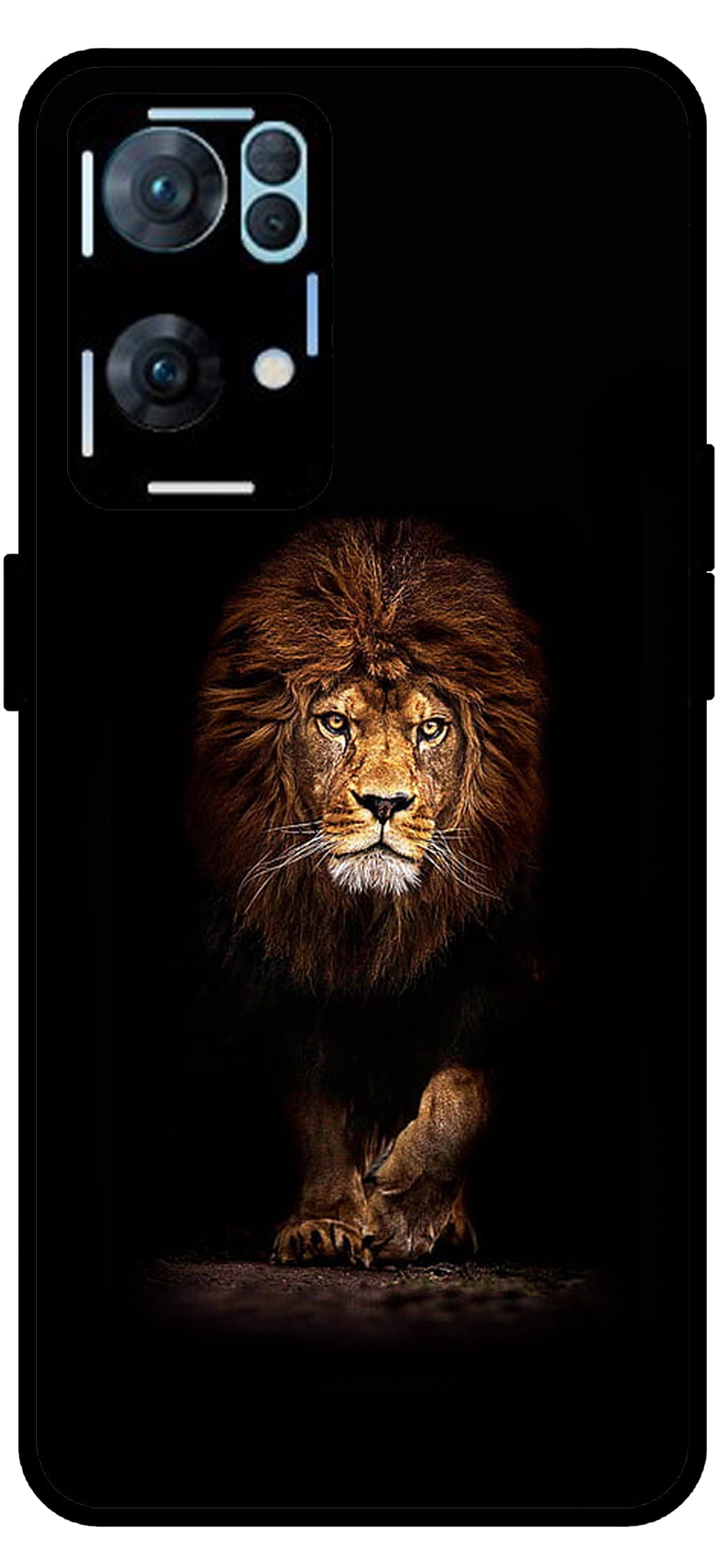 Lion Design Printed Unbreakable Metal Back Case Mobile Cover with 4 Side Protection and Soft TPU Sides for Oppo Reno 7 Pro 5G