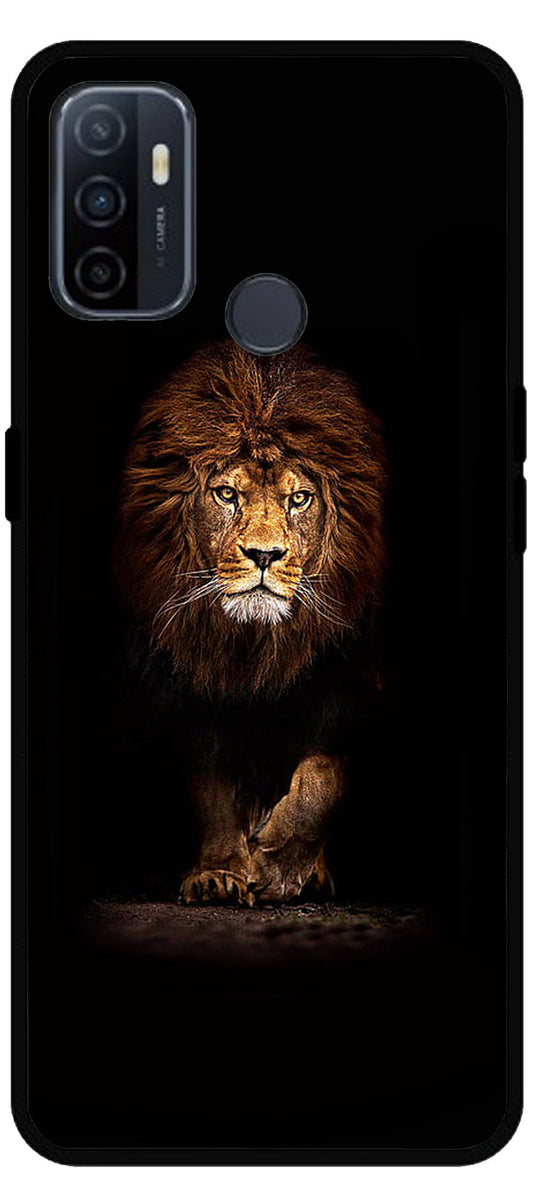 Lion Design Printed Unbreakable Metal Back Case Mobile Cover with 4 Side Protection and Soft TPU Sides for Oppo A53