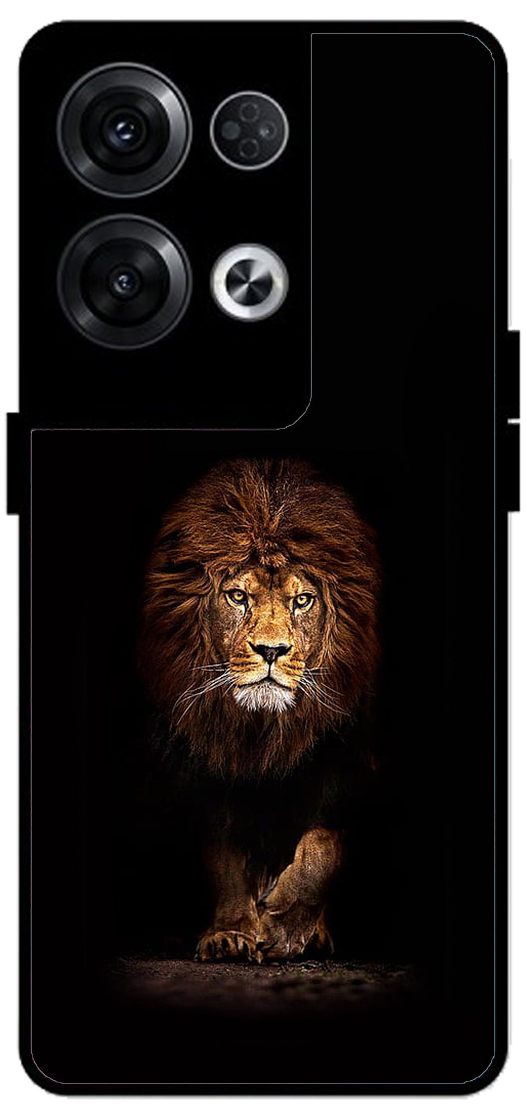 Lion Design Printed Unbreakable Metal Back Case Mobile Cover with 4 Side Protection and Soft TPU Sides for Oppo Reno 8 Pro 5G 2D