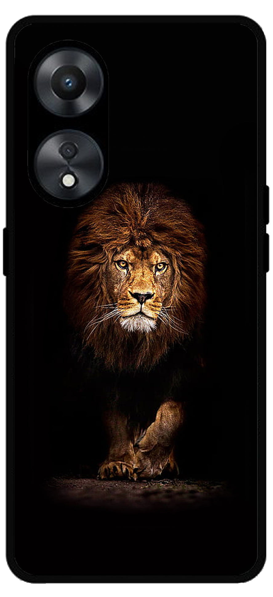 Lion Design Printed Unbreakable Metal Back Case Mobile Cover with 4 Side Protection and Soft TPU Sides for Oppo a78 5g