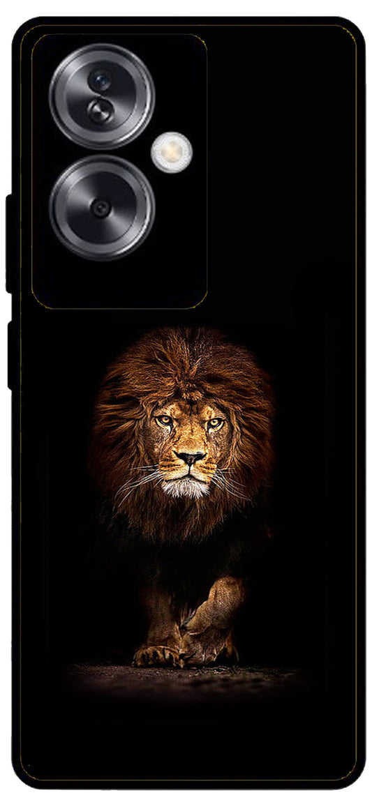 Lion Design Printed Unbreakable Metal Back Case Mobile Cover with 4 Side Protection and Soft TPU Sides for Oppo A79 NEW