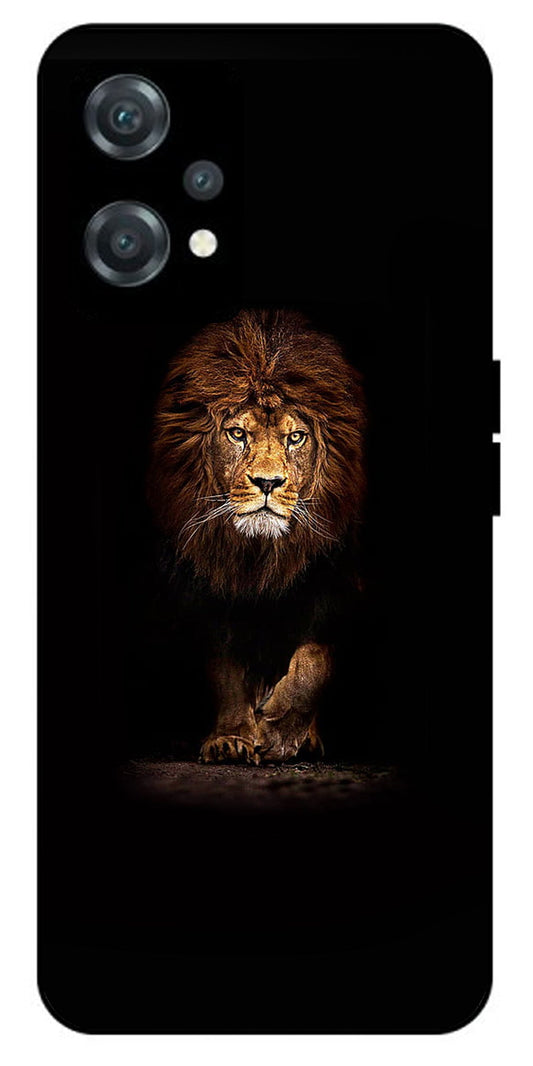 Lion Design Printed Unbreakable Metal Back Case Mobile Cover with 4 Side Protection and Soft TPU Sides for oneplus nord ce 2 lite 5g