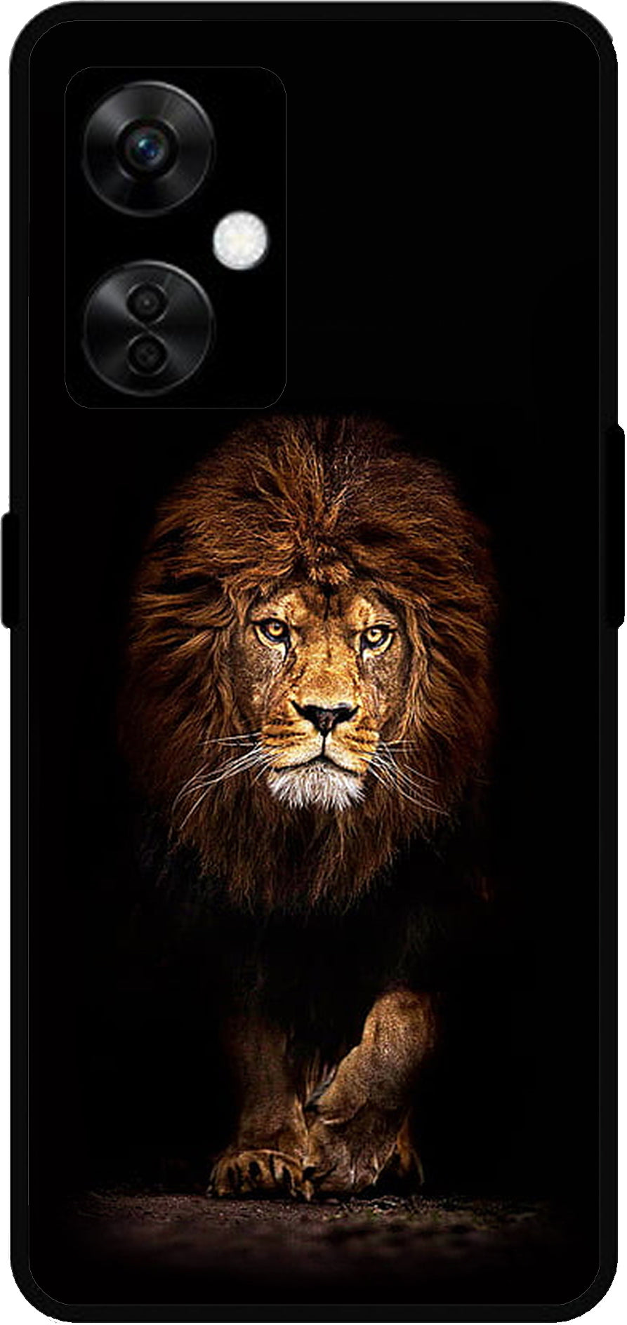 Lion Design Printed Unbreakable Metal Back Case Mobile Cover with 4 Side Protection and Soft TPU Sides for OnePlus Nord CE3 Lite