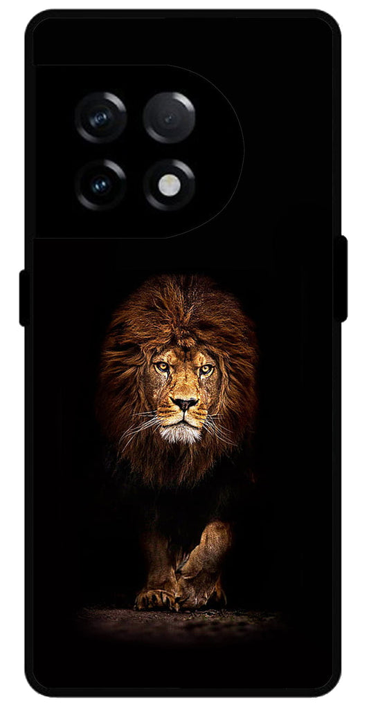 Lion Design Printed Unbreakable Metal Back Case Mobile Cover with 4 Side Protection and Soft TPU Sides for OnePlus 11R