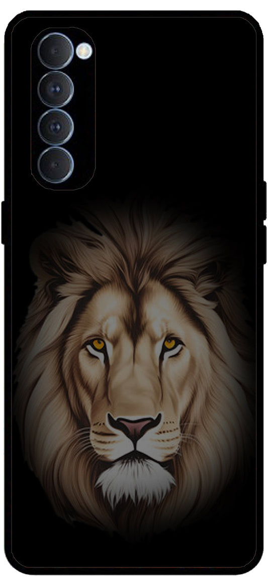 Lion Brown Printed Unbreakable Metal Back Case Mobile Cover with 4 Side Protection and Soft TPU Sides for RENO4 PRO