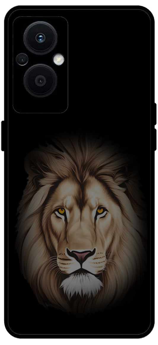 Lion Brown Printed Unbreakable Metal Back Case Mobile Cover with 4 Side Protection and Soft TPU Sides for OPPO F21 PRO 5G