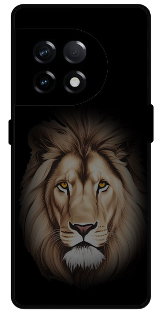 Lion Brown Printed Unbreakable Metal Back Case Mobile Cover with 4 Side Protection and Soft TPU Sides for OnePlus 11R