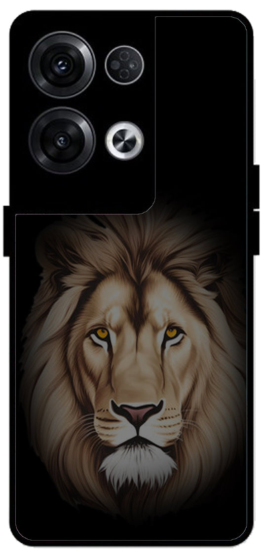 Lion Brown Printed Unbreakable Metal Back Case Mobile Cover with 4 Side Protection and Soft TPU Sides for Oppo Reno 8 Pro 5G 2D