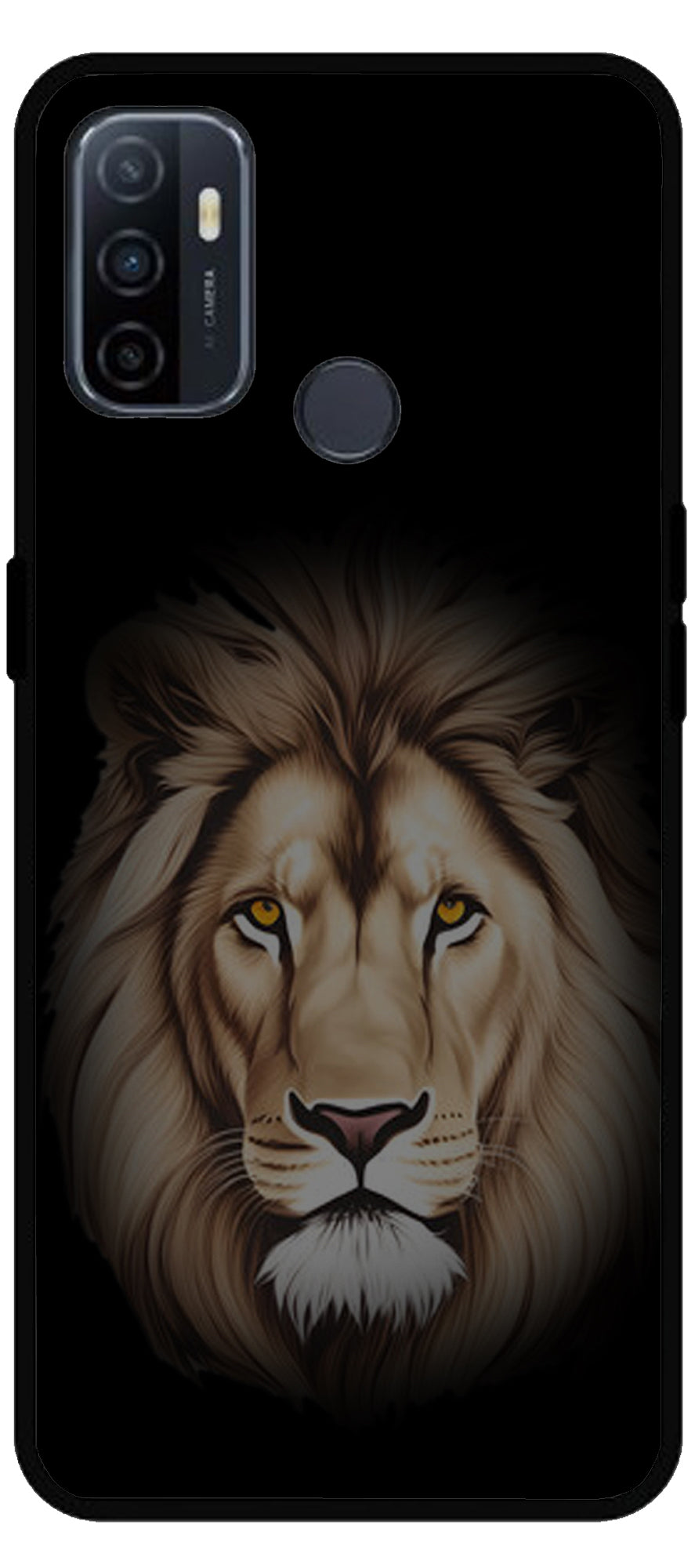 Lion Brown Printed Unbreakable Metal Back Case Mobile Cover with 4 Side Protection and Soft TPU Sides for Oppo A53