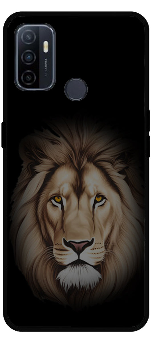 Lion Brown Printed Unbreakable Metal Back Case Mobile Cover with 4 Side Protection and Soft TPU Sides for Oppo A53