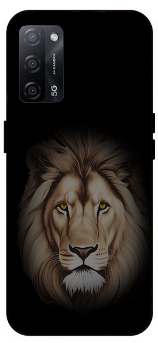 Lion Brown Printed Unbreakable Metal Back Case Mobile Cover with 4 Side Protection and Soft TPU Sides for Oppo A53s 5G