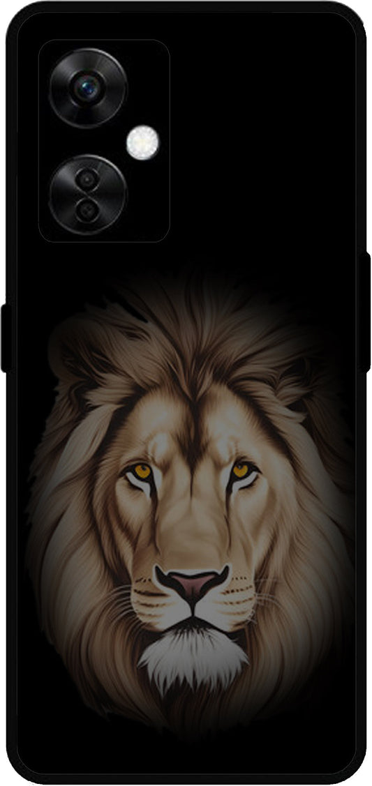 Lion Brown Printed Unbreakable Metal Back Case Mobile Cover with 4 Side Protection and Soft TPU Sides for OnePlus Nord CE3 Lite