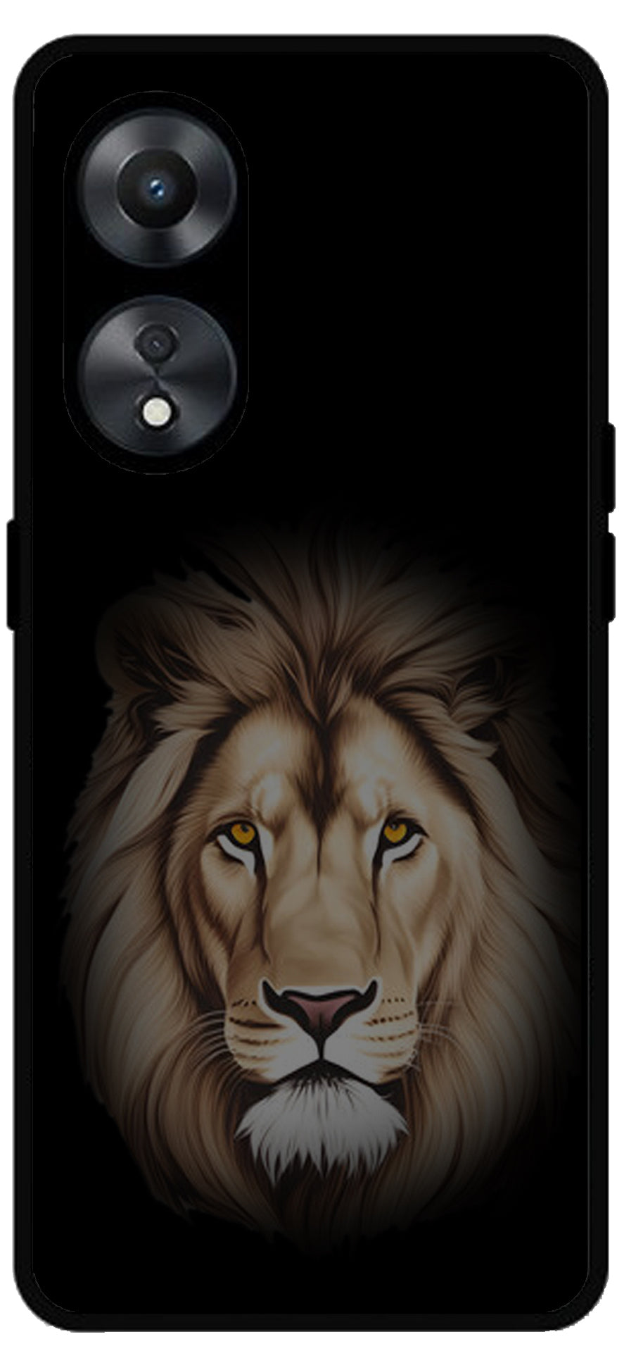 Lion Brown Printed Unbreakable Metal Back Case Mobile Cover with 4 Side Protection and Soft TPU Sides for Oppo a78 5g