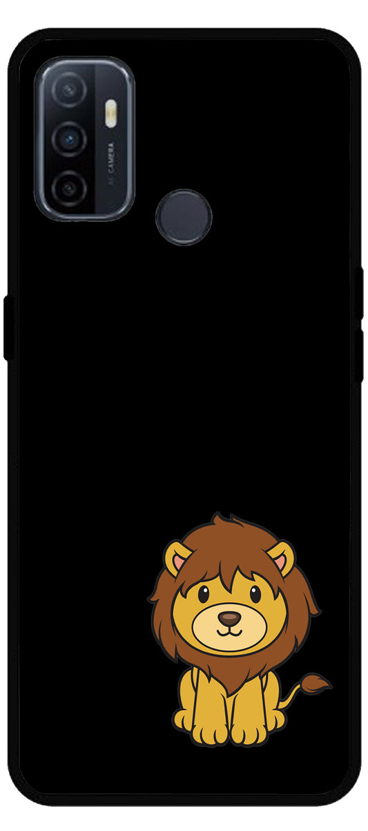 Little Lion Printed Unbreakable Metal Back Case Mobile Cover with 4 Side Protection and Soft TPU Sides for Oppo A53