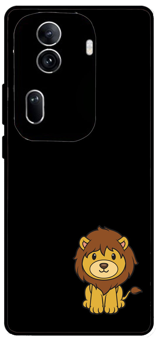 Little Lion Printed Unbreakable Metal Back Case Mobile Cover with 4 Side Protection and Soft TPU Sides for Oppo Reno 11 pro