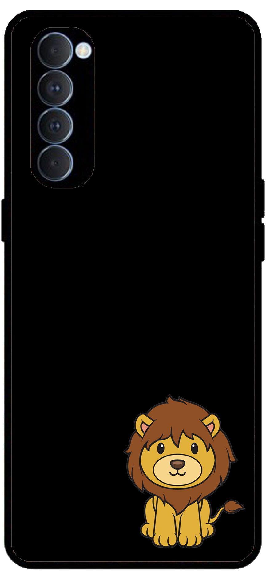 Little Lion Printed Unbreakable Metal Back Case Mobile Cover with 4 Side Protection and Soft TPU Sides for RENO4 PRO