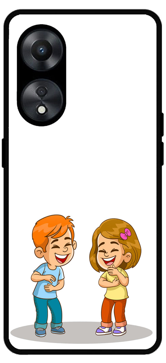 Couple Smiling Unbreakable Metal Back Case Mobile Cover with 4 Side Protection and Soft TPU Sides for Oppo a78 5g