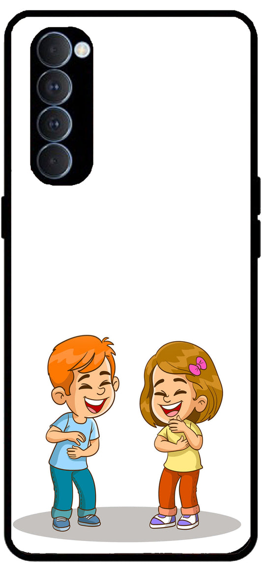 Couple Smiling Unbreakable Metal Back Case Mobile Cover with 4 Side Protection and Soft TPU Sides for Oppo Reno pro