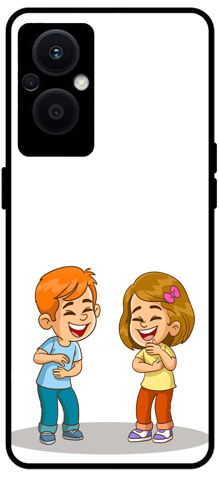 Couple Smiling Unbreakable Metal Back Case Mobile Cover with 4 Side Protection and Soft TPU Sides for OPPO F21 PRO 5G