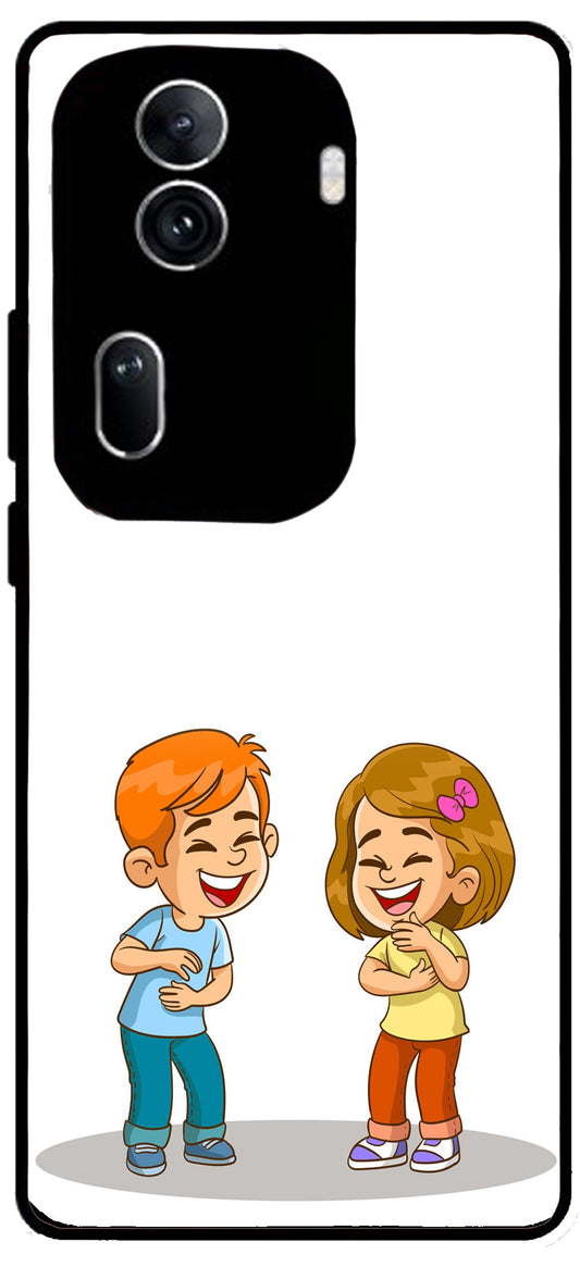 Couple Smiling Unbreakable Metal Back Case Mobile Cover with 4 Side Protection and Soft TPU Sides for Oppo Reno 11 pro