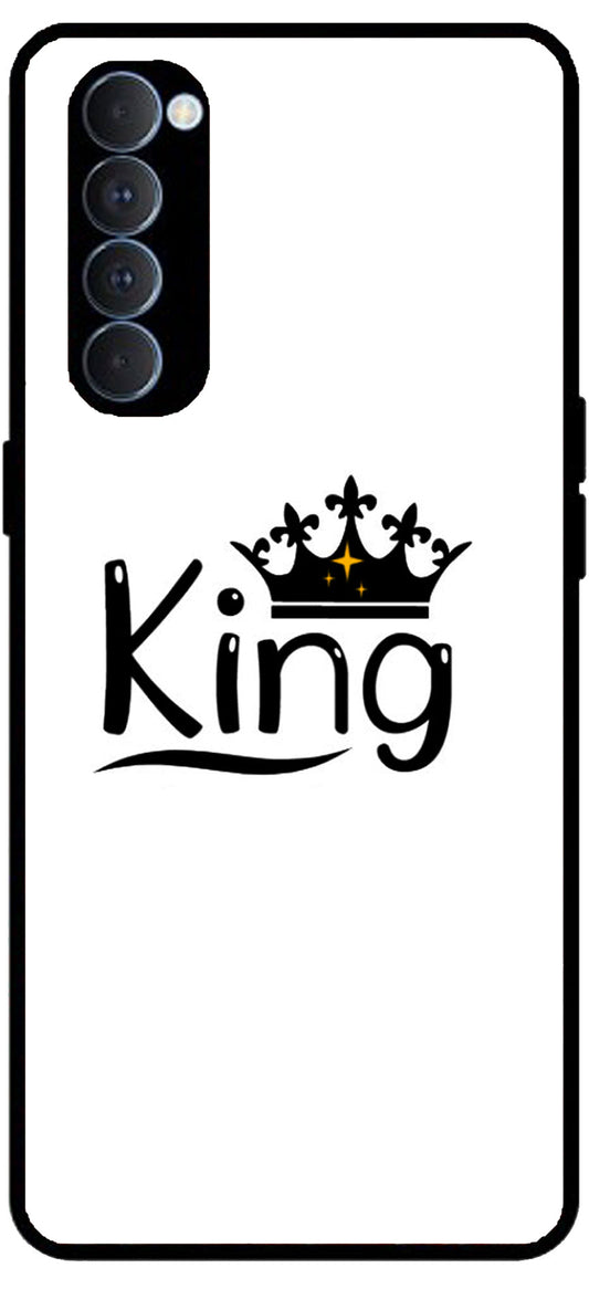 King Printed Unbreakable Metal Back Case Mobile Cover with 4 Side Protection and Soft TPU Sides for RENO4 PRO