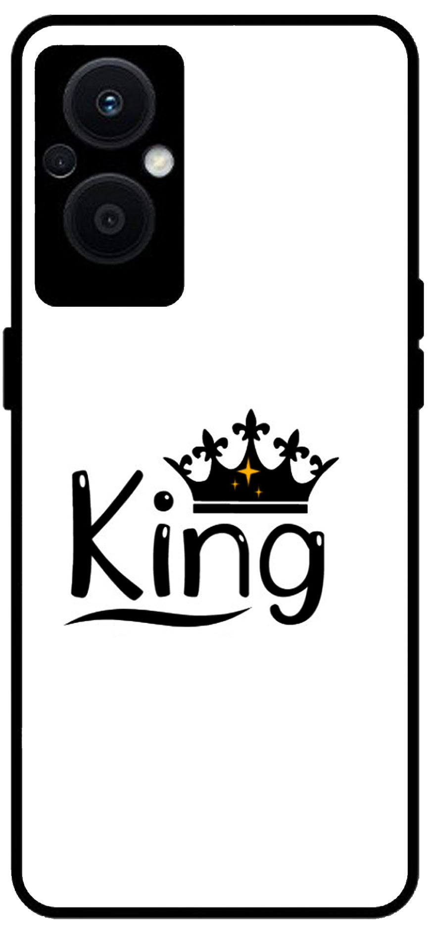 King Printed Unbreakable Metal Back Case Mobile Cover with 4 Side Protection and Soft TPU Sides for OPPO F21 PRO 5G