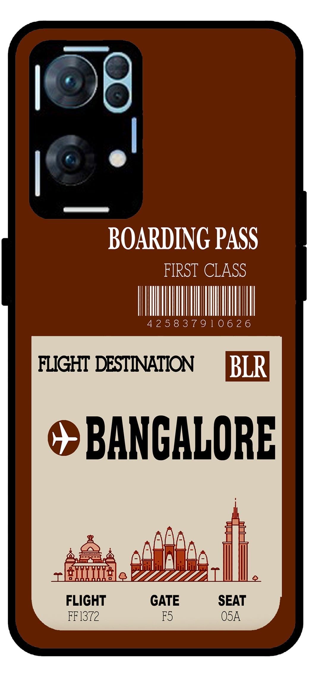 Bangalore Boarding Pass Unbreakable Metal Back Case Mobile Cover with 4 Side Protection and Soft TPU Sides for Oppo Reno 7 Pro 5G