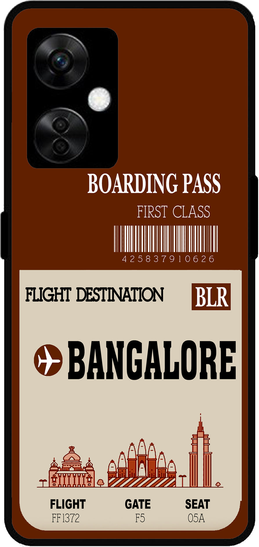 Bangalore Boarding Pass Unbreakable Metal Back Case Mobile Cover with 4 Side Protection and Soft TPU Sides for OnePlus Nord CE3 Lite