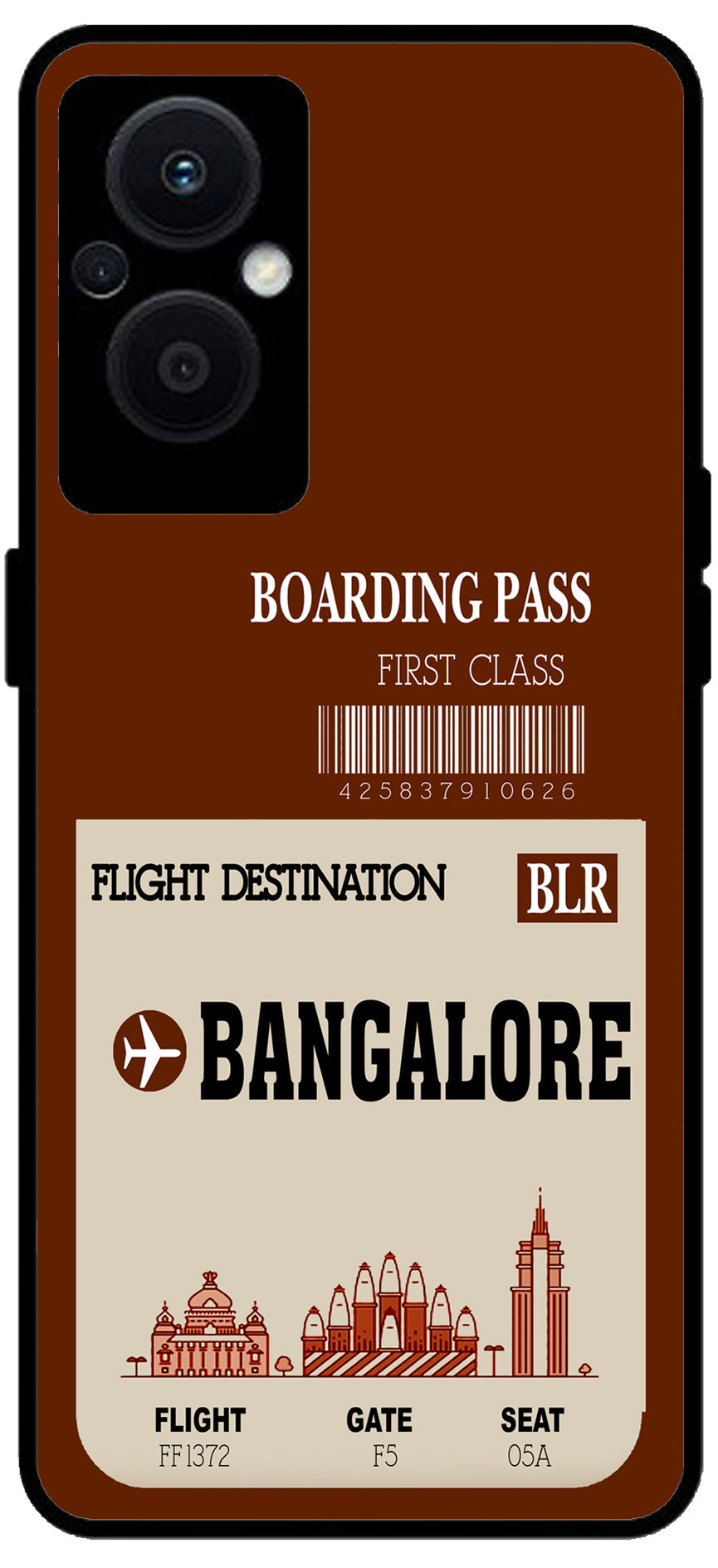 Bangalore Boarding Pass Unbreakable Metal Back Case Mobile Cover with 4 Side Protection and Soft TPU Sides for OPPO F21 PRO 5G