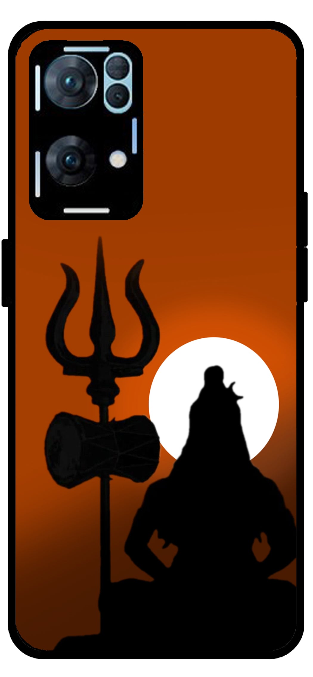 Lord Shiva Shadow Unbreakable Metal Back Case Mobile Cover with 4 Side Protection and Soft TPU Sides for Oppo Reno 7 Pro 5G