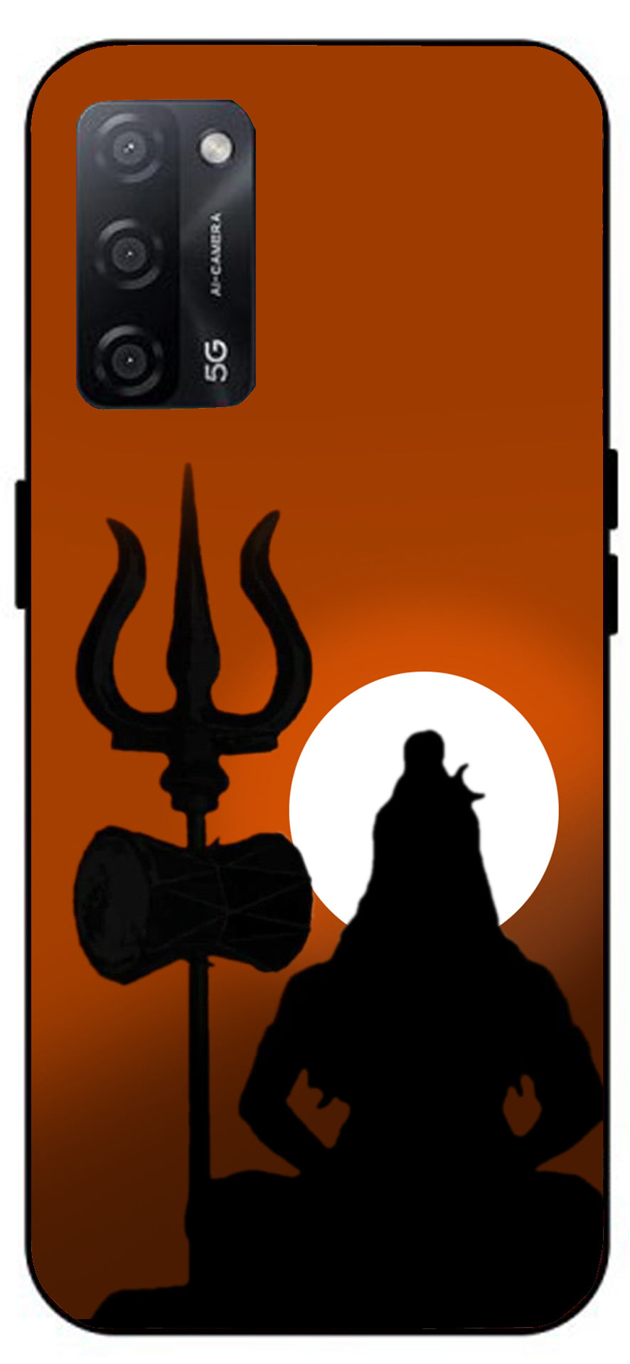 Lord Shiva Shadow Unbreakable Metal Back Case Mobile Cover with 4 Side Protection and Soft TPU Sides for Oppo A53s 5G