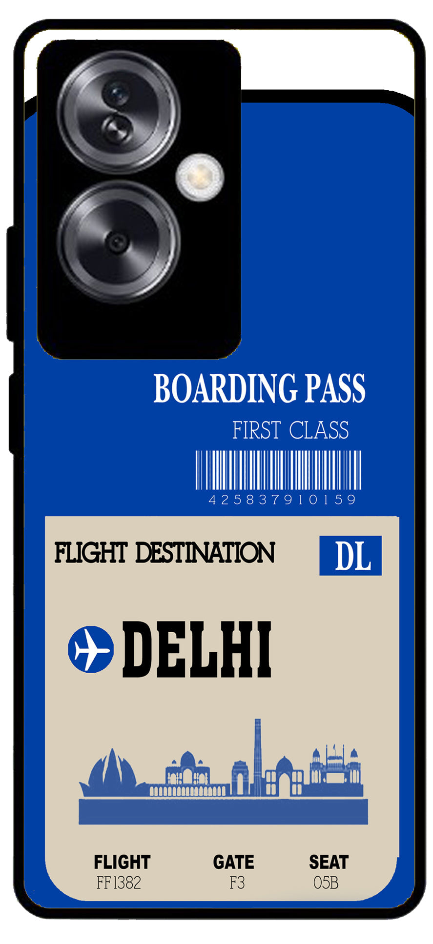 Delhi Boarding Pass Unbreakable Metal Back Case Mobile Cover with 4 Side Protection and Soft TPU Sides for Oppo A79 NEW