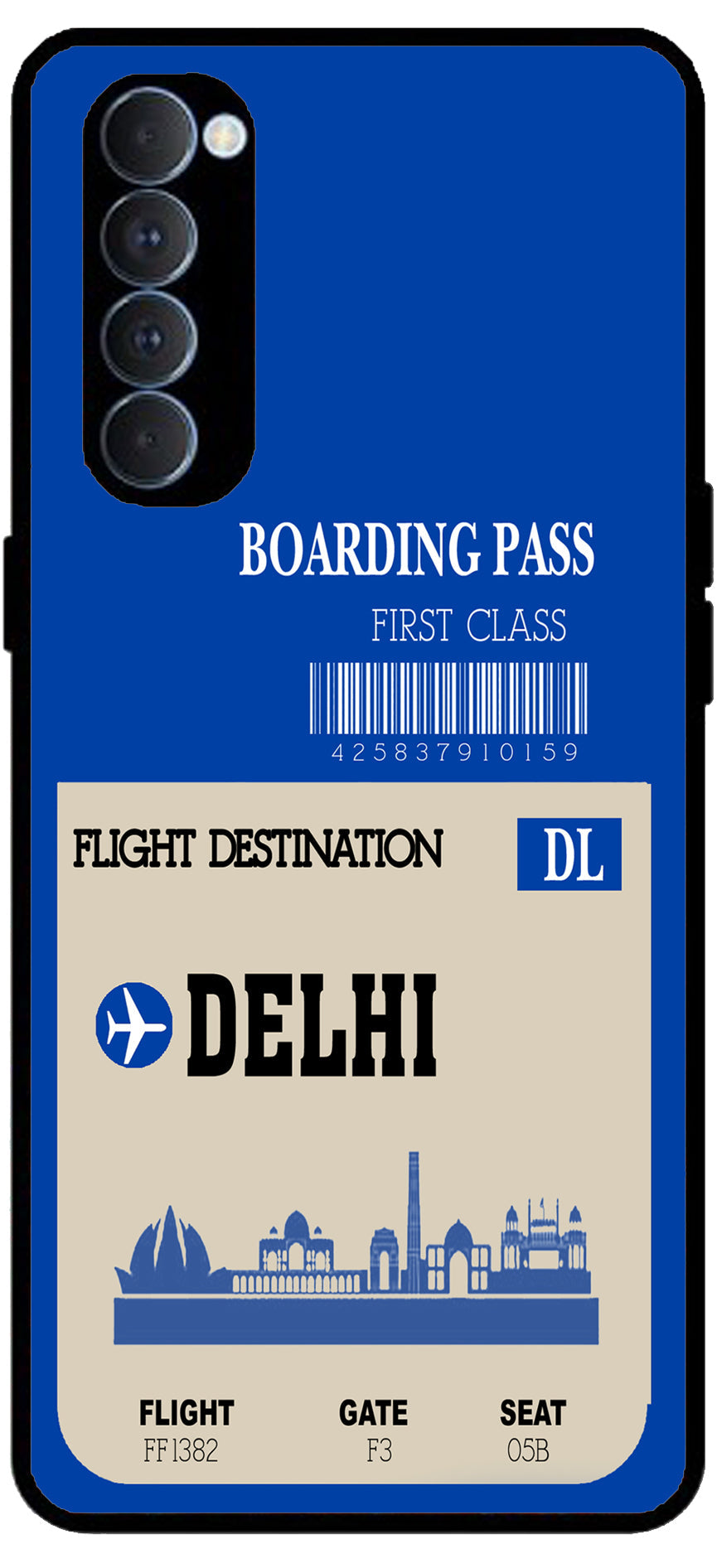 Delhi Boarding Pass Unbreakable Metal Back Case Mobile Cover with 4 Side Protection and Soft TPU Sides for Oppo Reno pro