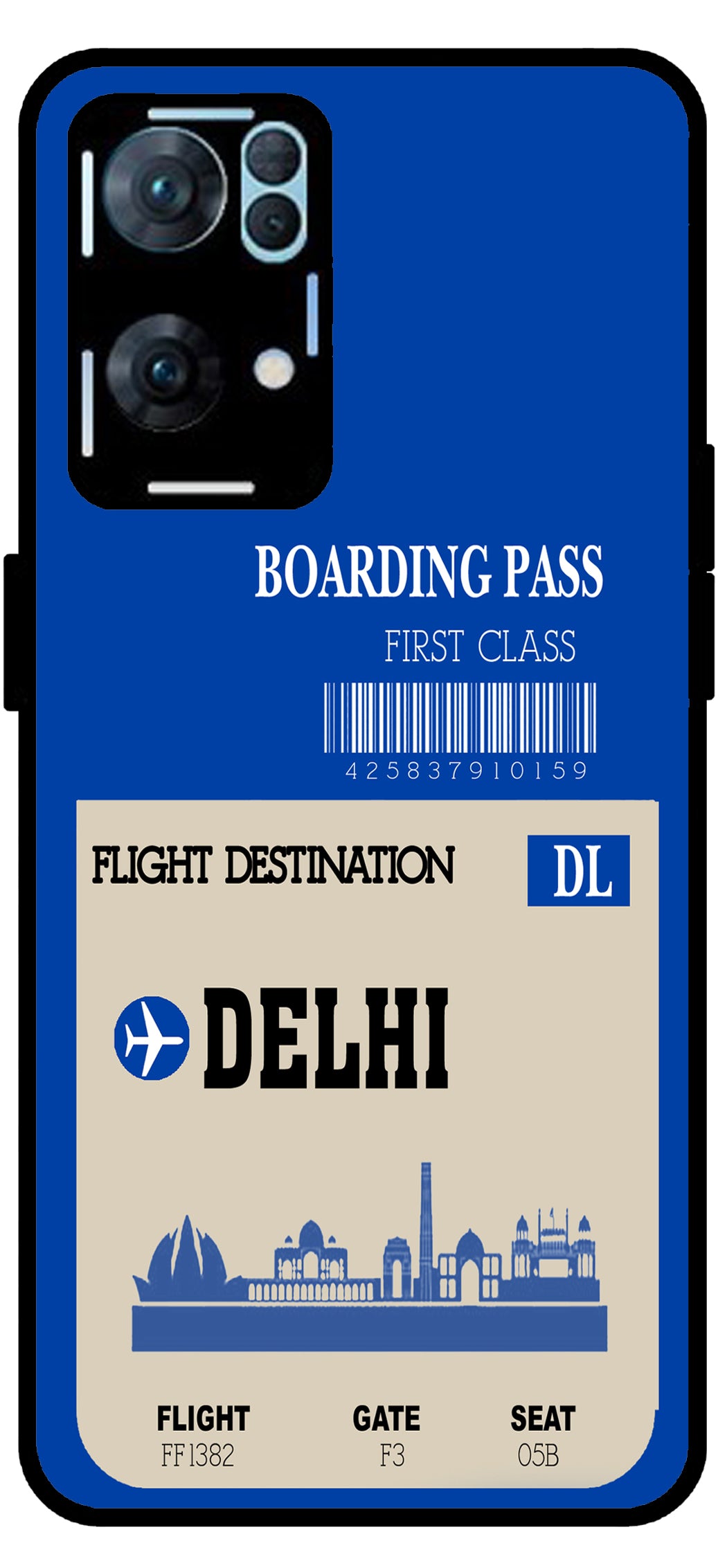 Delhi Boarding Pass Unbreakable Metal Back Case Mobile Cover with 4 Side Protection and Soft TPU Sides for Oppo Reno 7 Pro 5G