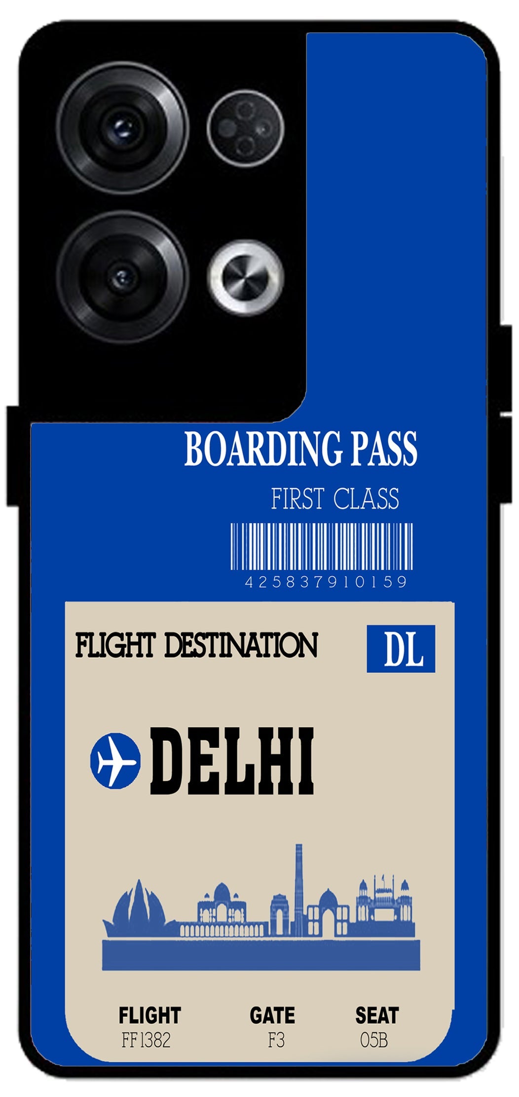 Delhi Boarding Pass Unbreakable Metal Back Case Mobile Cover with 4 Side Protection and Soft TPU Sides for Oppo Reno 8 Pro 5G 2D