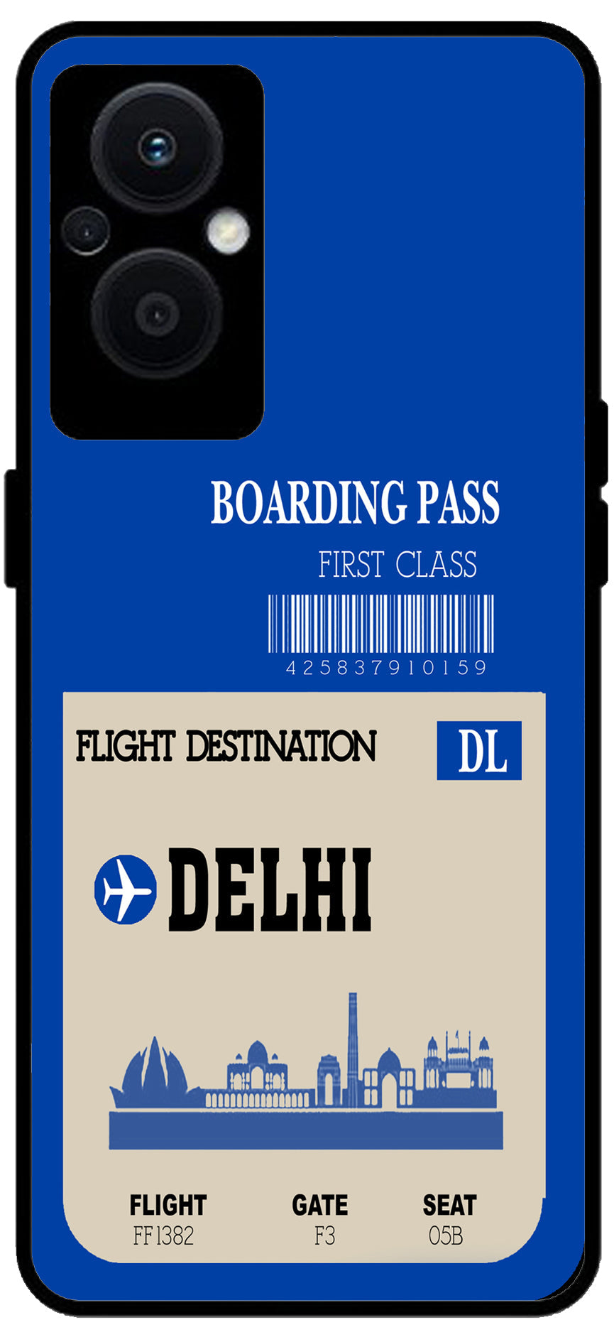 Delhi Boarding Pass Unbreakable Metal Back Case Mobile Cover with 4 Side Protection and Soft TPU Sides for OPPO F21 PRO 5G