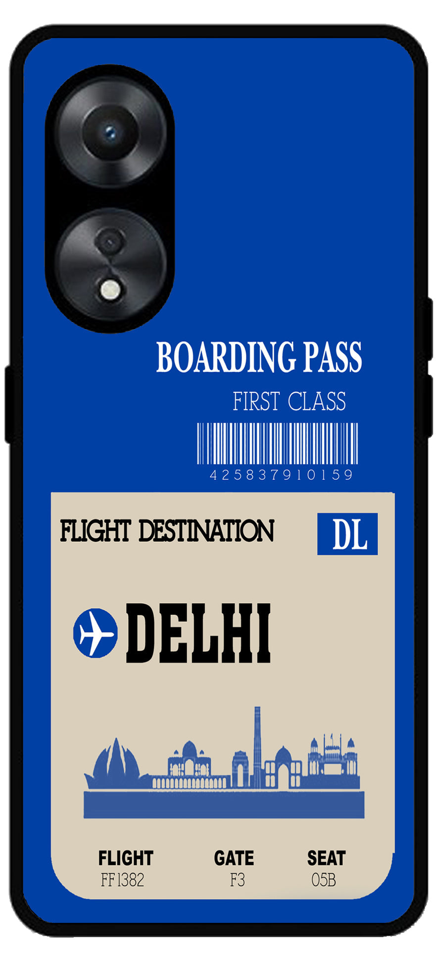 Delhi Boarding Pass Unbreakable Metal Back Case Mobile Cover with 4 Side Protection and Soft TPU Sides for Oppo a78 5g