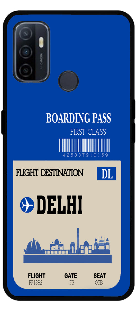 Delhi Boarding Pass Unbreakable Metal Back Case Mobile Cover with 4 Side Protection and Soft TPU Sides for Oppo A53