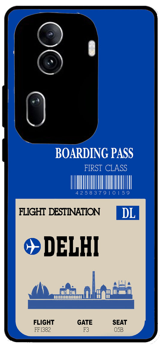 Delhi Boarding Pass Unbreakable Metal Back Case Mobile Cover with 4 Side Protection and Soft TPU Sides for Oppo Reno 11 pro