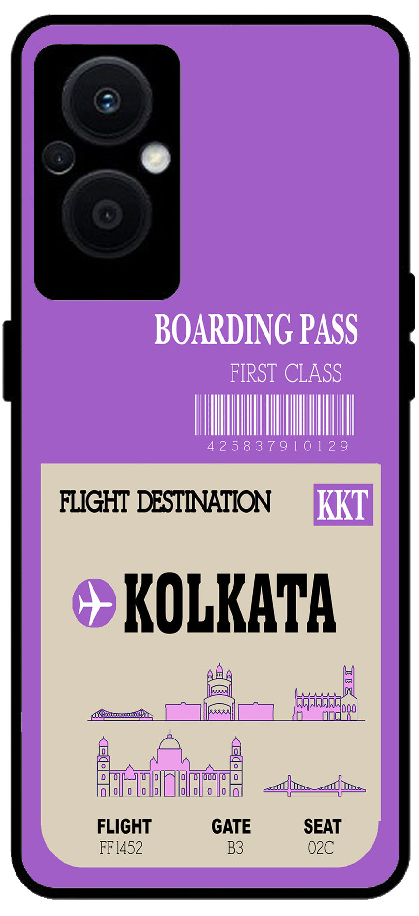 Kolkata Boarding Pass Unbreakable Metal Back Case Mobile Cover with 4 Side Protection and Soft TPU Sides for OPPO F21 PRO 5G