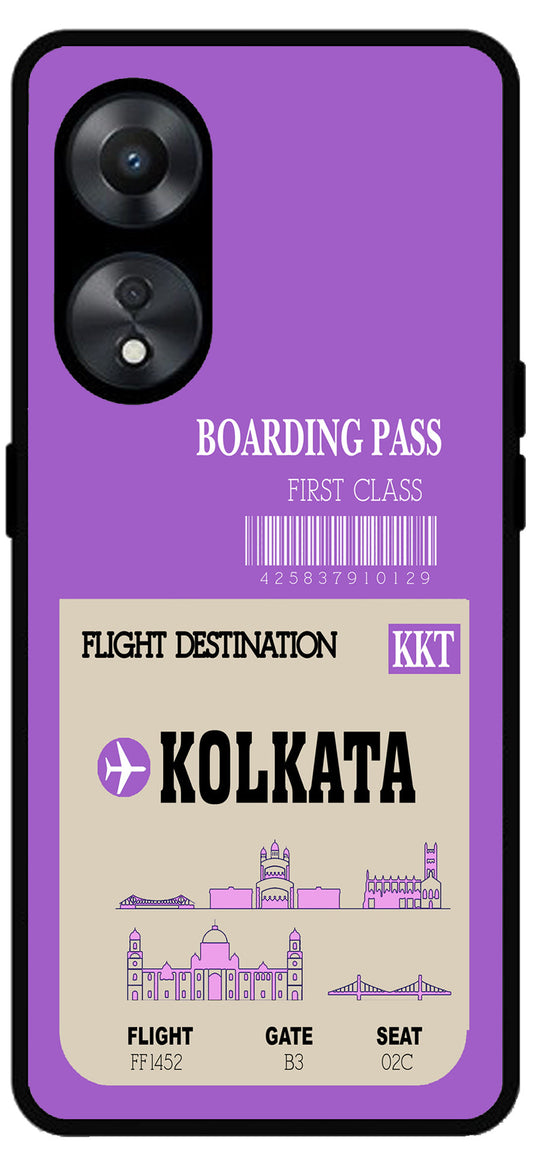 Kolkata Boarding Pass Unbreakable Metal Back Case Mobile Cover with 4 Side Protection and Soft TPU Sides for Oppo a78 5g