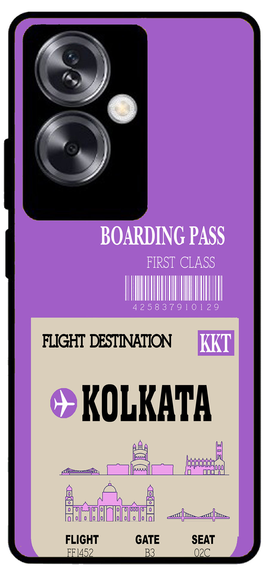 Kolkata Boarding Pass Unbreakable Metal Back Case Mobile Cover with 4 Side Protection and Soft TPU Sides for Oppo A79 NEW