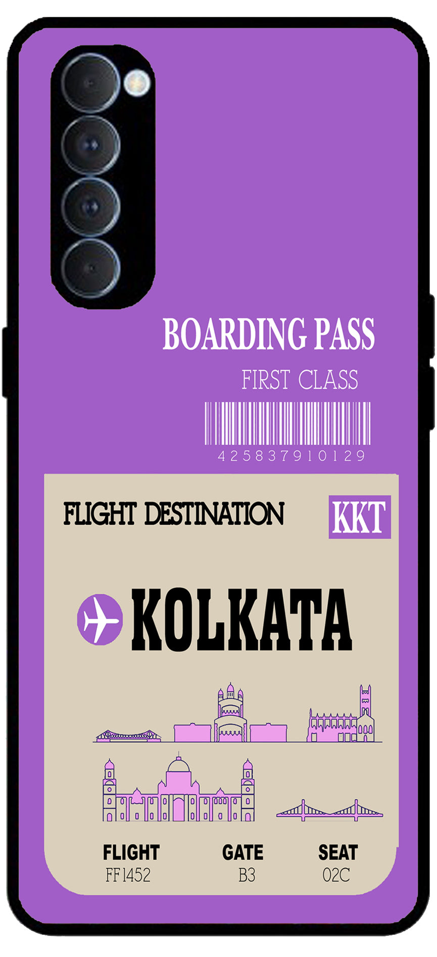 Kolkata Boarding Pass Unbreakable Metal Back Case Mobile Cover with 4 Side Protection and Soft TPU Sides for RENO4 PRO