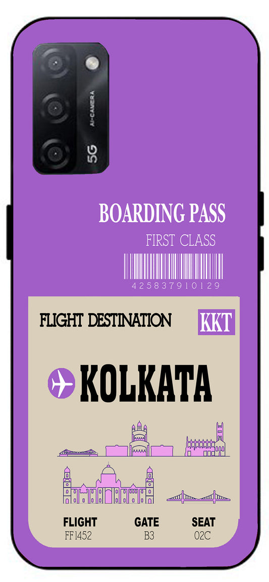 Kolkata Boarding Pass Unbreakable Metal Back Case Mobile Cover with 4 Side Protection and Soft TPU Sides for Oppo A53s 5G