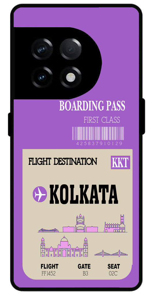 Kolkata Boarding Pass Unbreakable Metal Back Case Mobile Cover with 4 Side Protection and Soft TPU Sides for OnePlus 11R