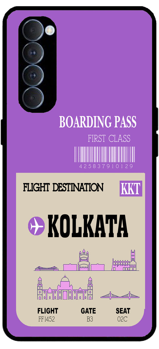 Kolkata Boarding Pass Unbreakable Metal Back Case Mobile Cover with 4 Side Protection and Soft TPU Sides for Oppo Reno pro