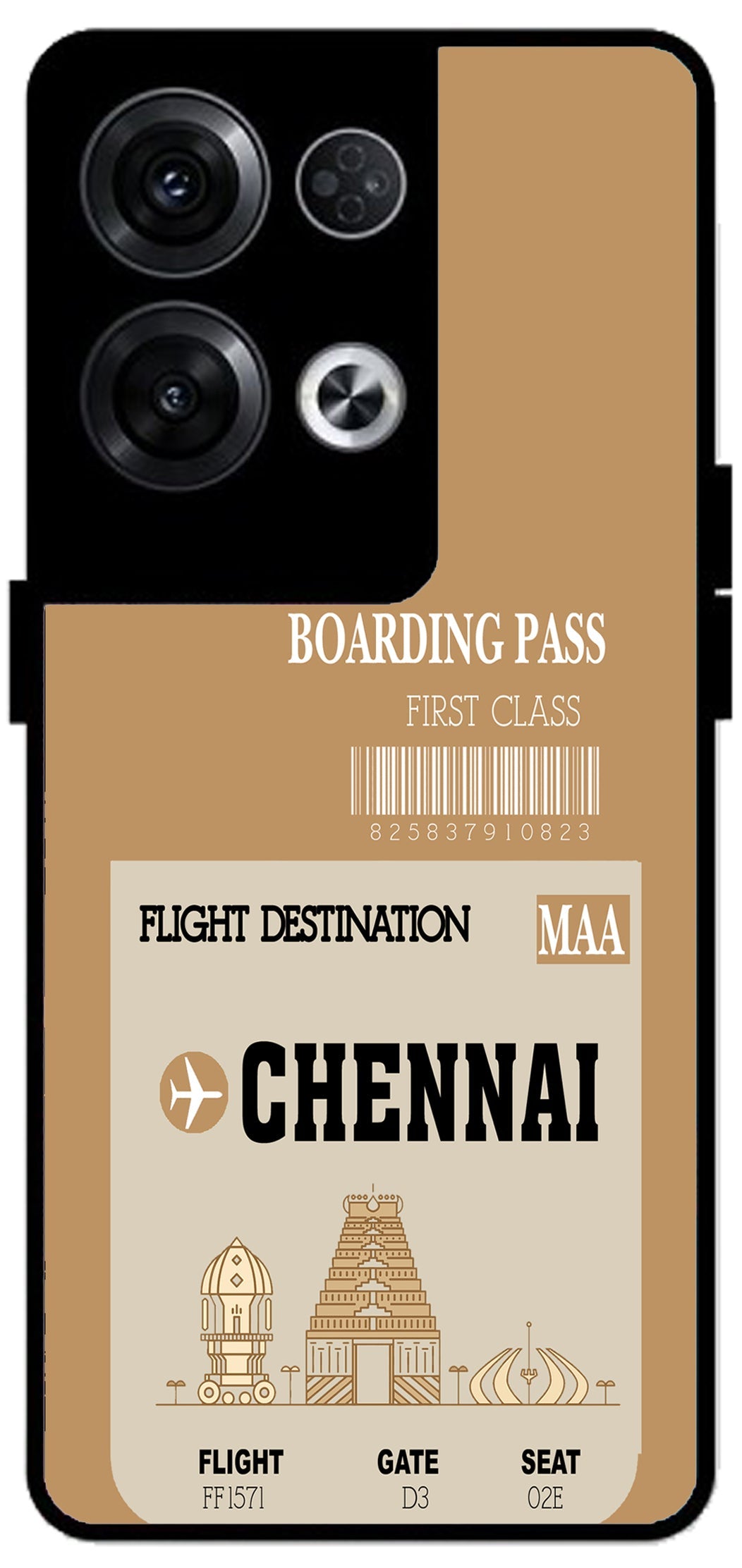 Chennai Boarding Pass Unbreakable Metal Back Case Mobile Cover with 4 Side Protection and Soft TPU Sides for Oppo Reno 8 Pro 5G 2D