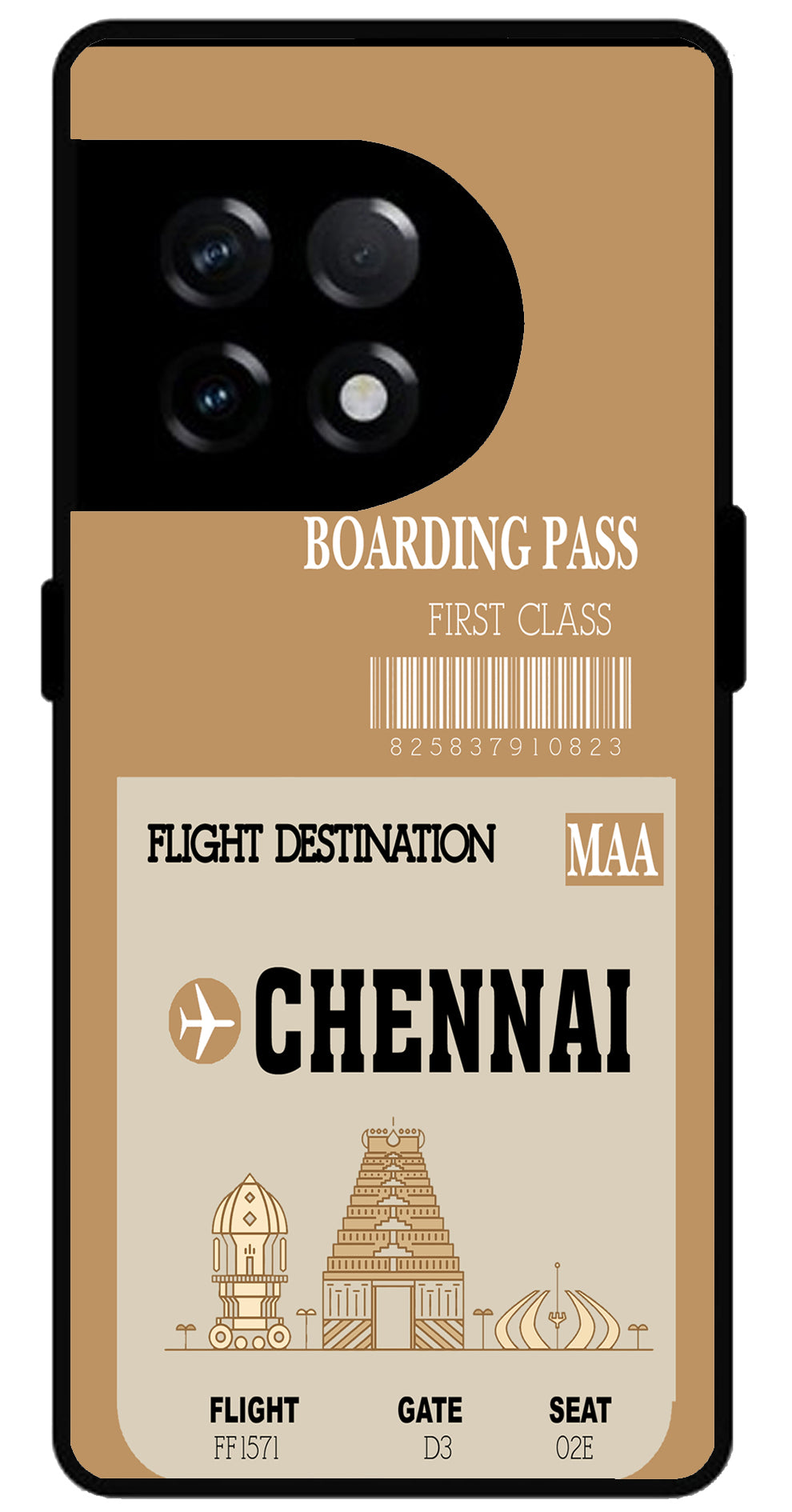 Chennai Boarding Pass Unbreakable Metal Back Case Mobile Cover with 4 Side Protection and Soft TPU Sides for OnePlus 11R