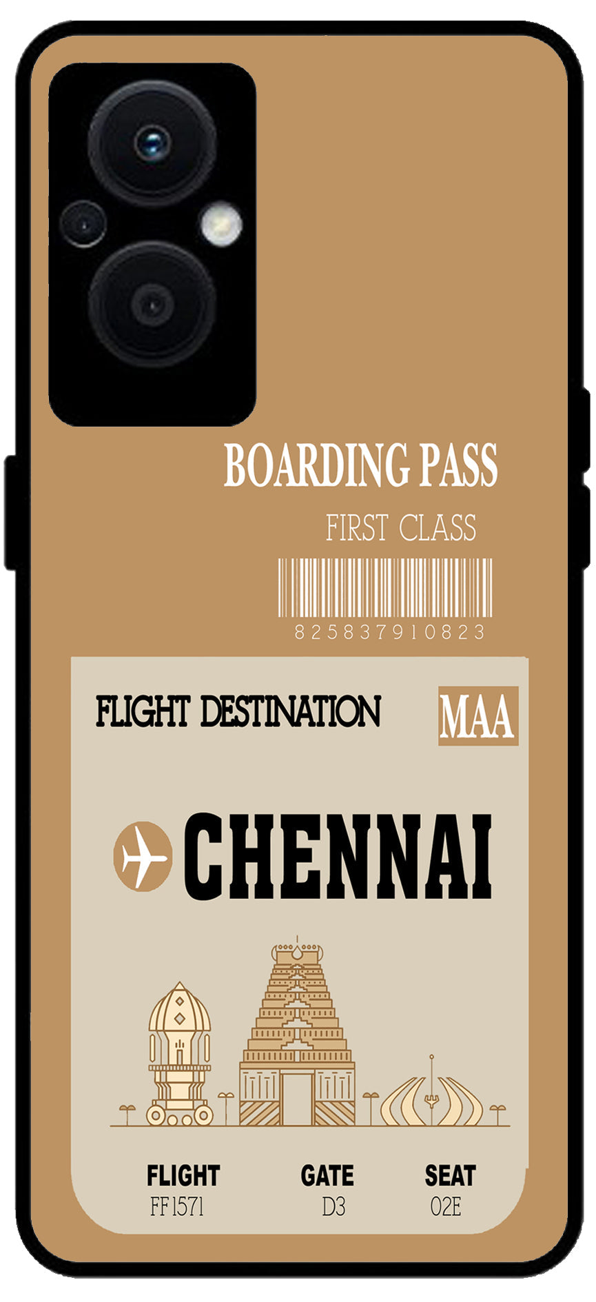 Chennai Boarding Pass Unbreakable Metal Back Case Mobile Cover with 4 Side Protection and Soft TPU Sides for OPPO F21 PRO 5G