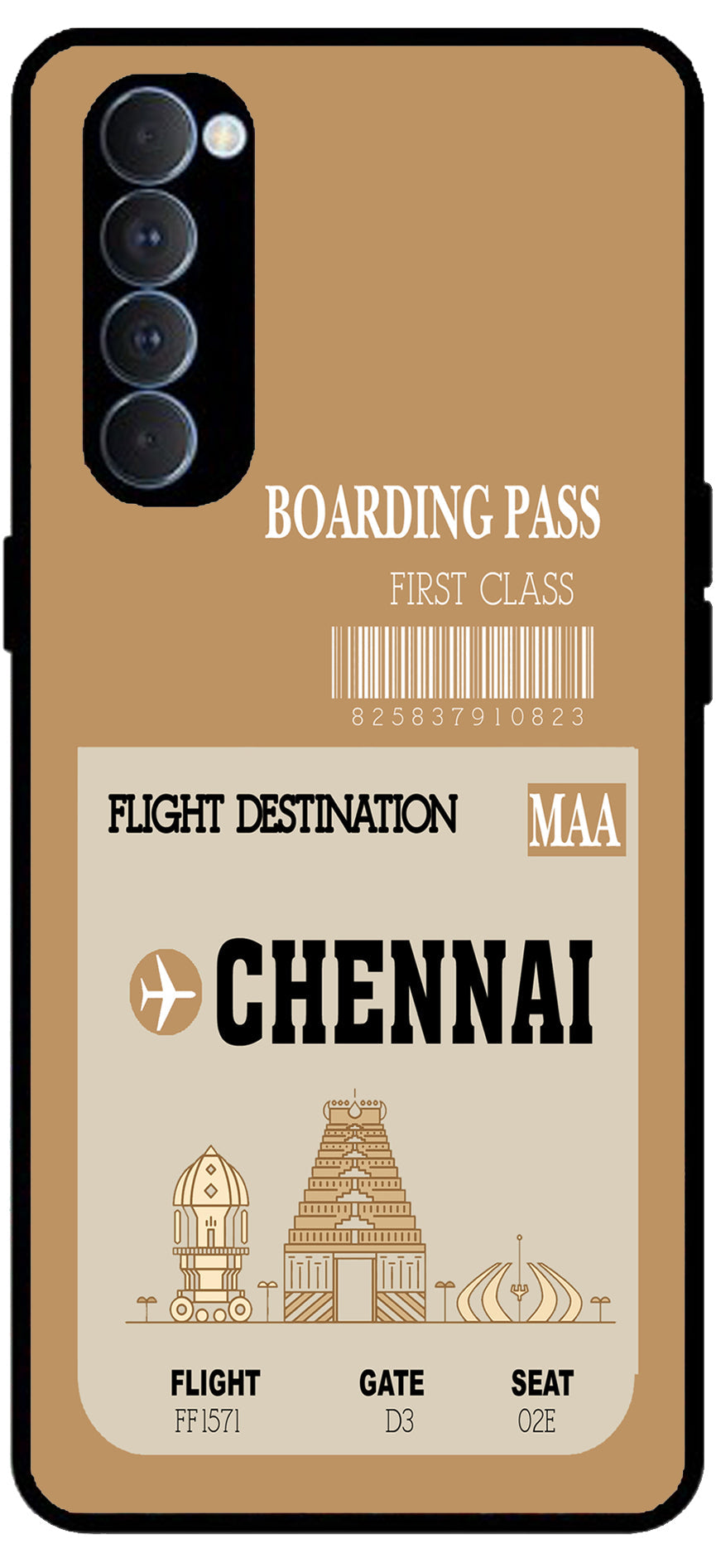 Chennai Boarding Pass Unbreakable Metal Back Case Mobile Cover with 4 Side Protection and Soft TPU Sides for Oppo Reno pro